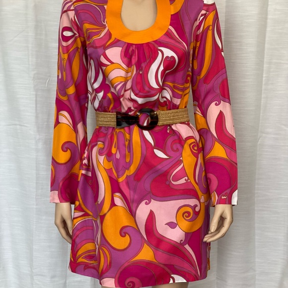 Trina Turk Dress Bonita Pink & Orange Mod Print Size 6 Excellent Condition - Picture 3 of 12